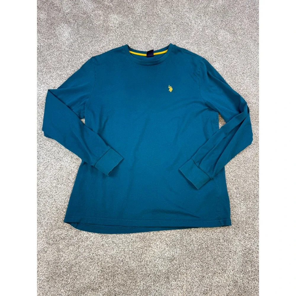 US Polo Assn Mens XL Long Sleeve T-Shirt‎ Teal Blue Yellow Logo Crew Neck Cotton
